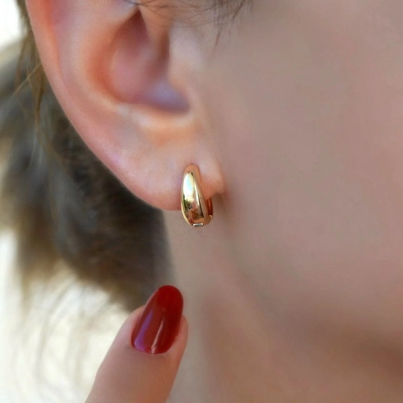 Thick Tiny Hoop Earrings | 14K Gold Plated | Luxury Hypoallergenic Jewelry - Picture 2 of 10